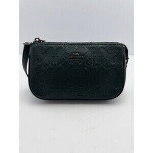 Coach mini Shoulder Bag Teal Embossed Signa Leather Baguette Zip Purse